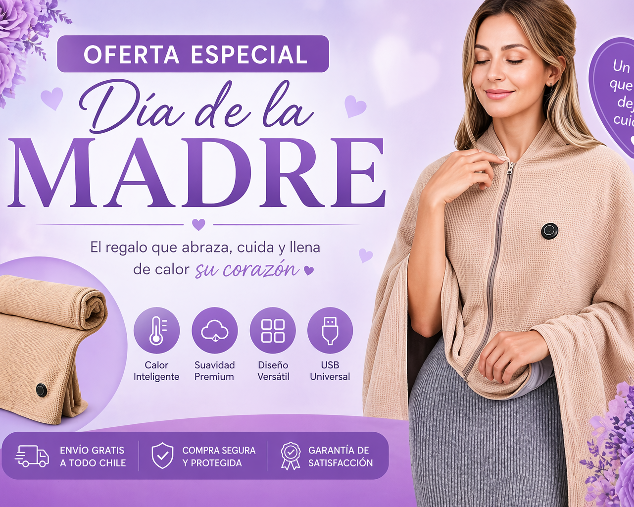 Manta Calefactora Eléctrica Carga USB ♥️(ESPECIAL DIA DE LA MADRE)♥️