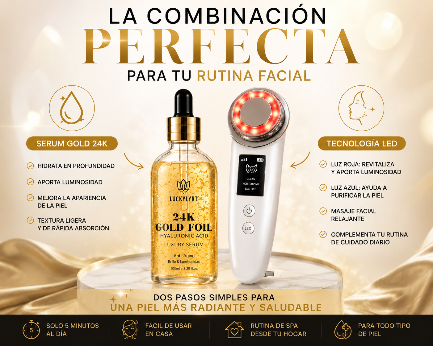 Pack ✨GLOW ✨ luz led fascial +Serum Gold 24 K🪄